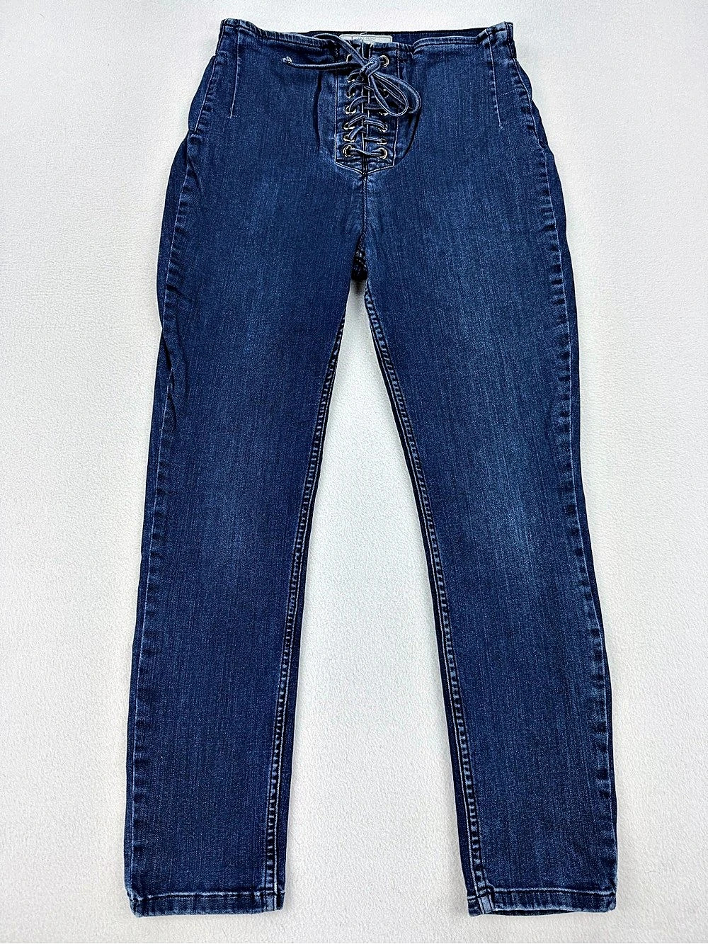 Free People Womens Lace Up Skinny Fit High Rise Medium Wash Blue Jeans Size 31